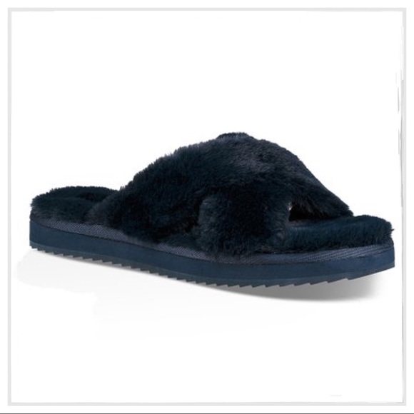 Ugg Koolaburra Navy Blue Ballia Faux Fur Slippers - Picture 2 of 5